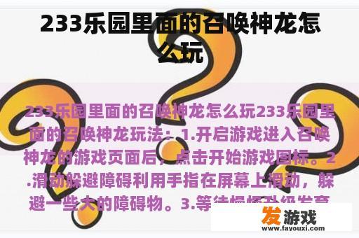233乐园里面的召唤神龙怎么玩