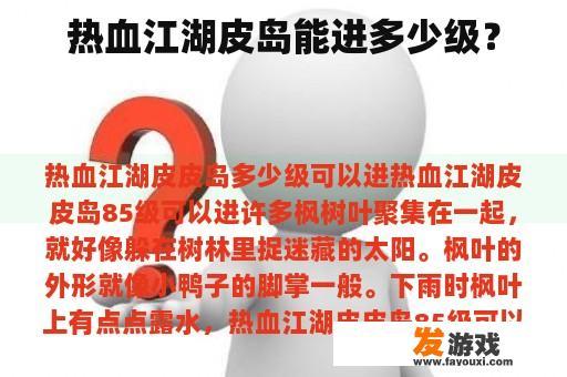 热血江湖皮岛能进多少级？