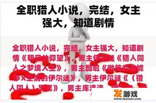全职猎人小说，完结，女主强大，知道剧情