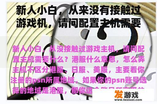 新人小白，从来没有接触过游戏机，请问配置主机需要什么？港服是什么意思，怎么做？