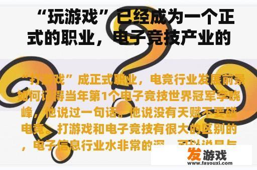 “玩游戏”已经成为一个正式的职业，电子竞技产业的发展前景如何？