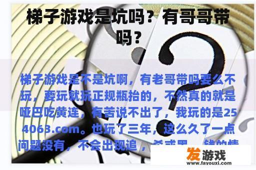 梯子游戏是坑吗？有哥哥带吗？
