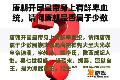 唐朝开国皇帝身上有鲜卑血统，请问唐朝是否属于少数民族政权？