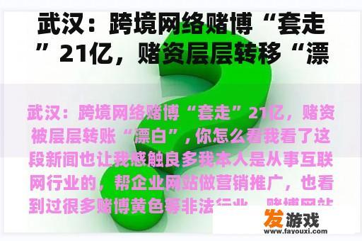 武汉：跨境网络赌博“套走”21亿，赌资层层转移“漂白”， 你怎么看