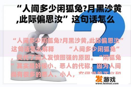 “人间多少闲狐兔?月黑沙黄,此际偏思汝”这句话怎么解释