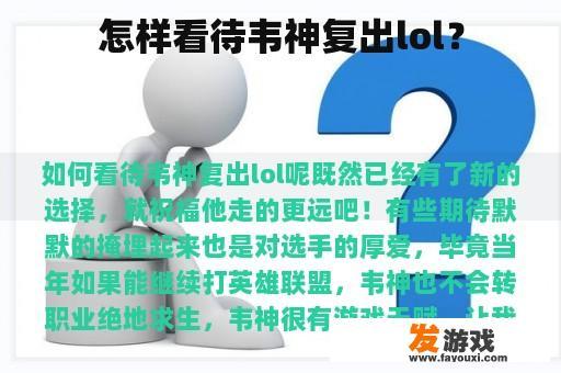 怎样看待韦神复出lol？