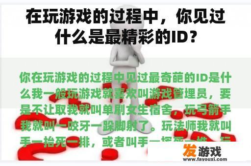 在玩游戏的过程中，你见过什么是最精彩的ID？