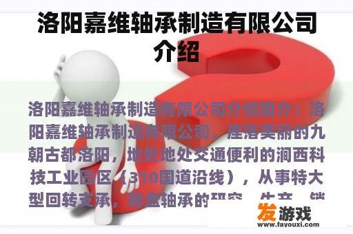 洛阳嘉维轴承制造有限公司介绍