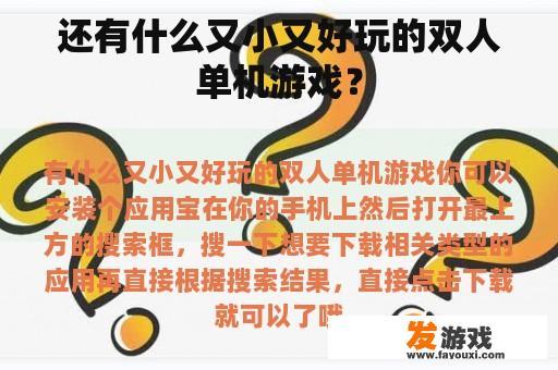 还有什么又小又好玩的双人单机游戏？
