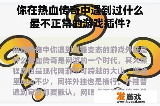 你在热血传奇中遇到过什么最不正常的游戏插件？