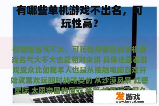有哪些单机游戏不出名，可玩性高？
