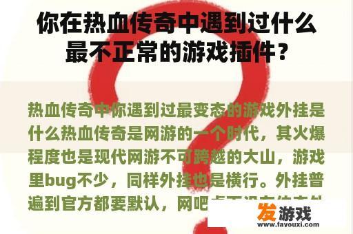 你在热血传奇中遇到过什么最不正常的游戏插件？