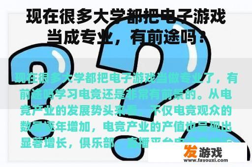 现今许多大学已经将电子游戏纳入了专业培养计划，能否从中寻找到一条有价值的出路呢?