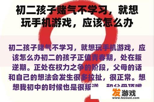 初二孩子赌气不学习，就想玩手机游戏，应该怎么办
