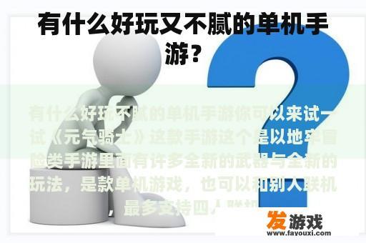有什么好玩又不腻的单机手游？