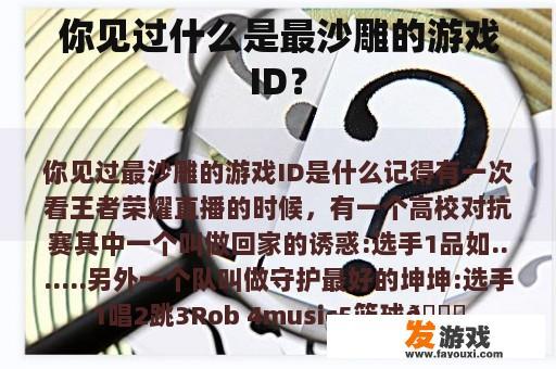 你见过什么是最沙雕的游戏ID？