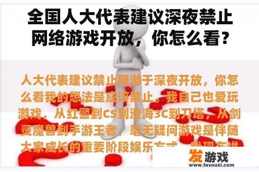 全国人大代表建议深夜禁止网络游戏开放，你怎么看？