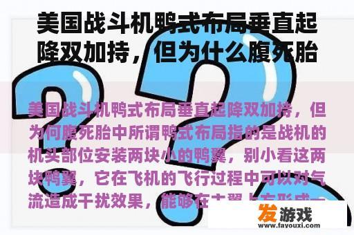 美国战斗机鸭式布局垂直起降双加持，但为什么腹死胎？