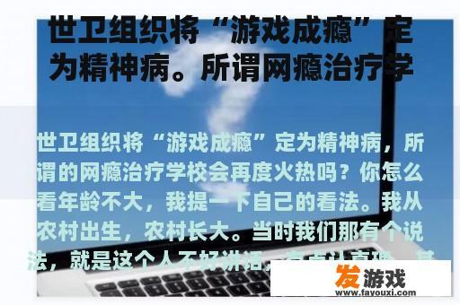 世卫组织将“游戏成瘾”定为精神病。所谓网瘾治疗学校会再次火爆吗？你怎么想呢
