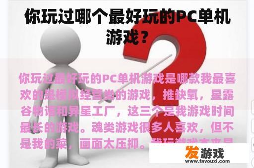 你玩过哪个最好玩的PC单机游戏？
