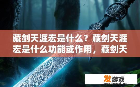 藏剑天涯宏是什么？藏剑天涯宏是什么功能或作用，藏剑天涯宏的功能与特点解析，揭秘隐藏在宏操作背后的强大引擎及其应用价值